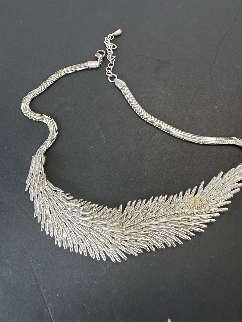 Silver Statement Feather Collar Necklace - Women Jewelry